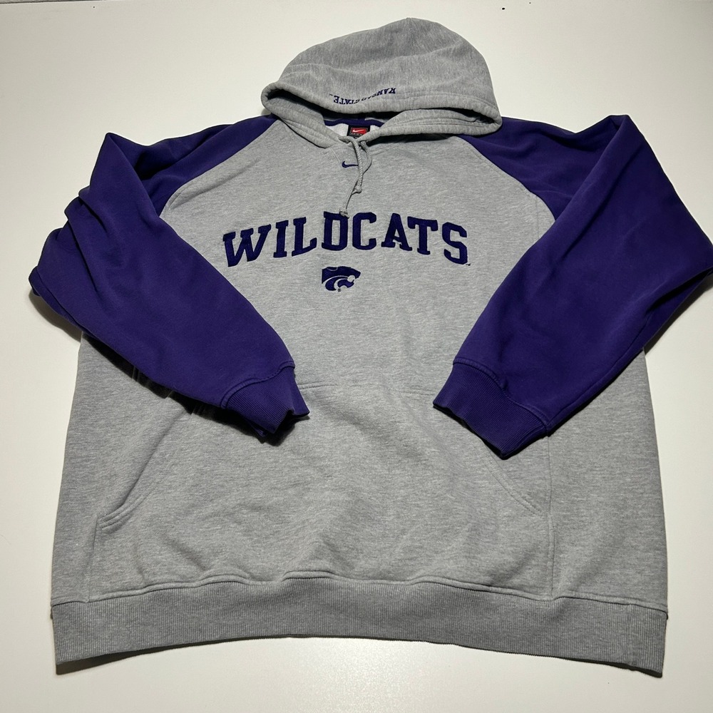 Vintage Nike Team Kansas State Wildcats Hoodie XXL Grey Purple Raglan Pullover